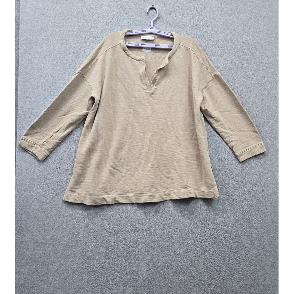 Pure Jill J Jill Women Sweatshirt 2X Beige Organic Cotton V Neck Pullover Casual